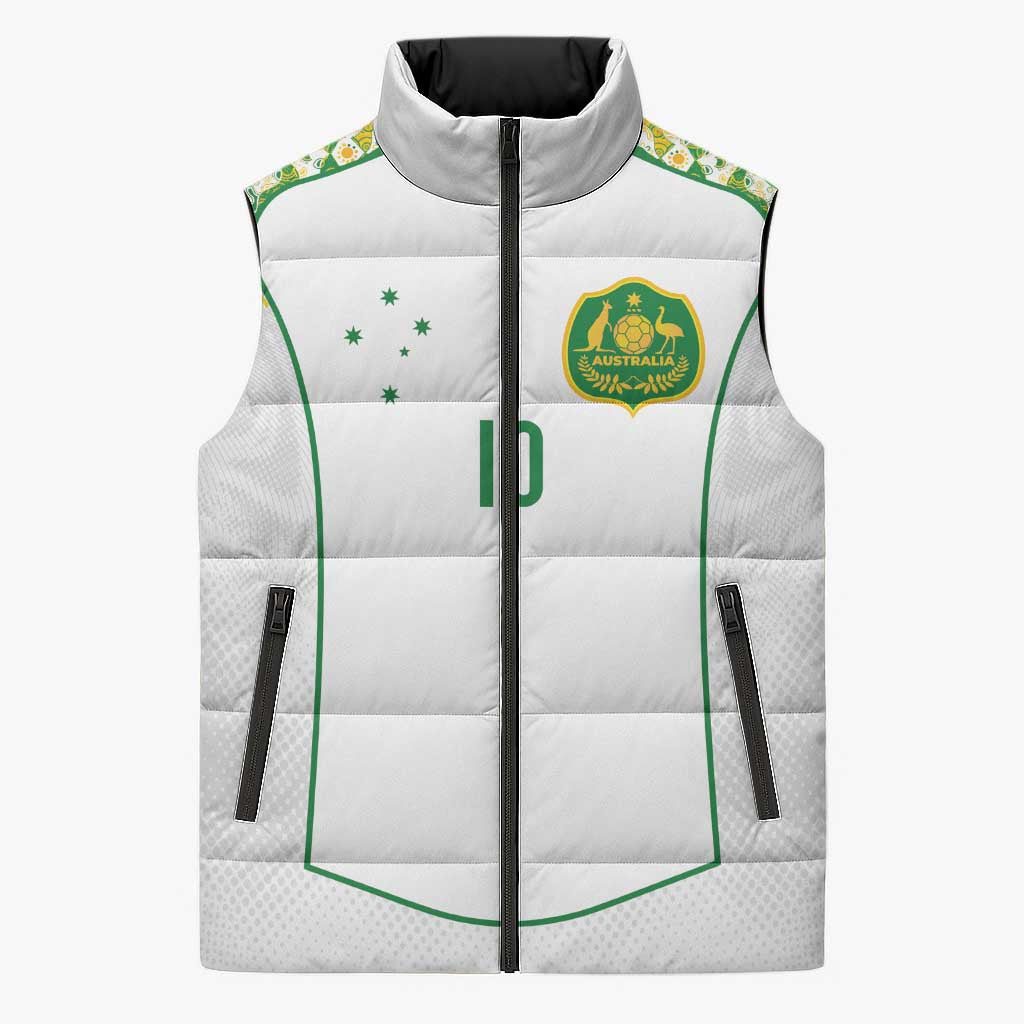 Custom Australia Football Sleeveless Puffer Jacket Aboriginal Pattern Sporty Style-White Color - Aussie Hoodie