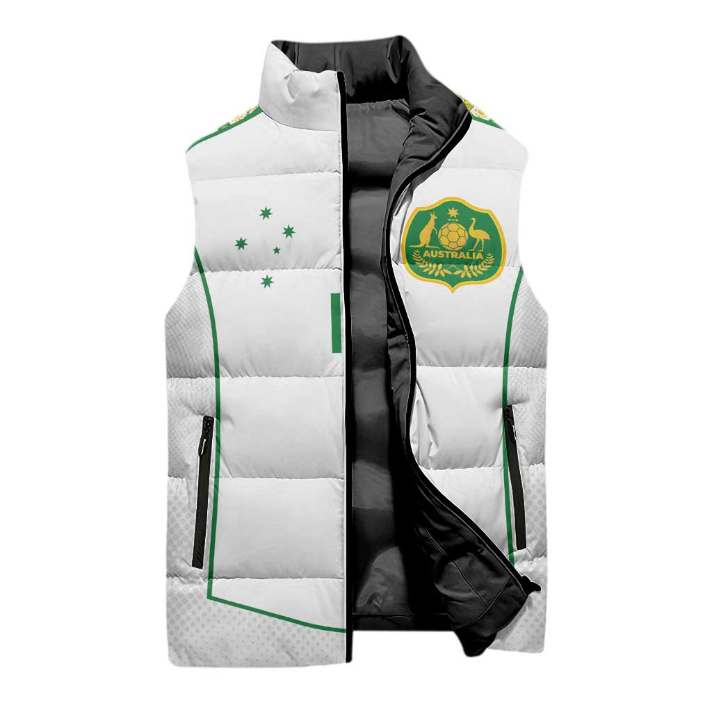 Custom Australia Football Sleeveless Puffer Jacket Aboriginal Pattern Sporty Style-White Color - Aussie Hoodie