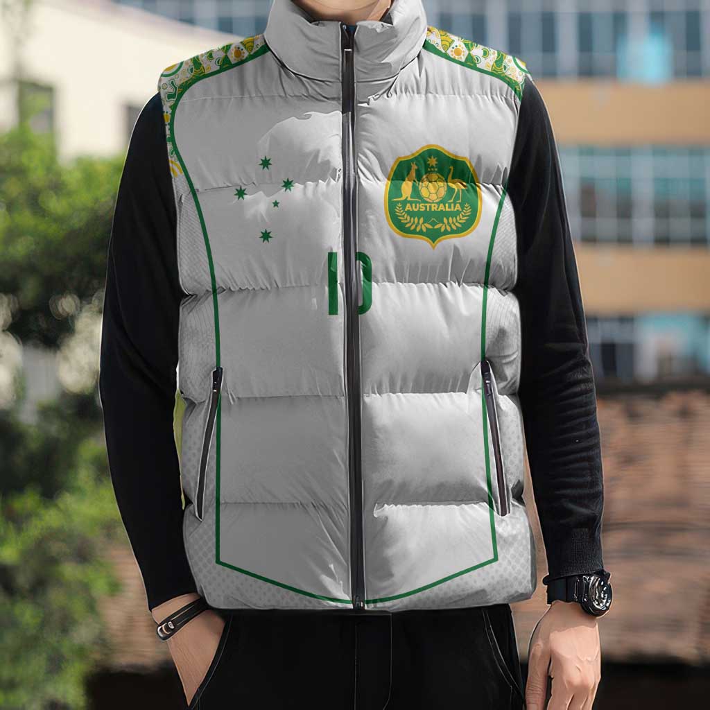 Custom Australia Football Sleeveless Puffer Jacket Aboriginal Pattern Sporty Style-White Color - Aussie Hoodie