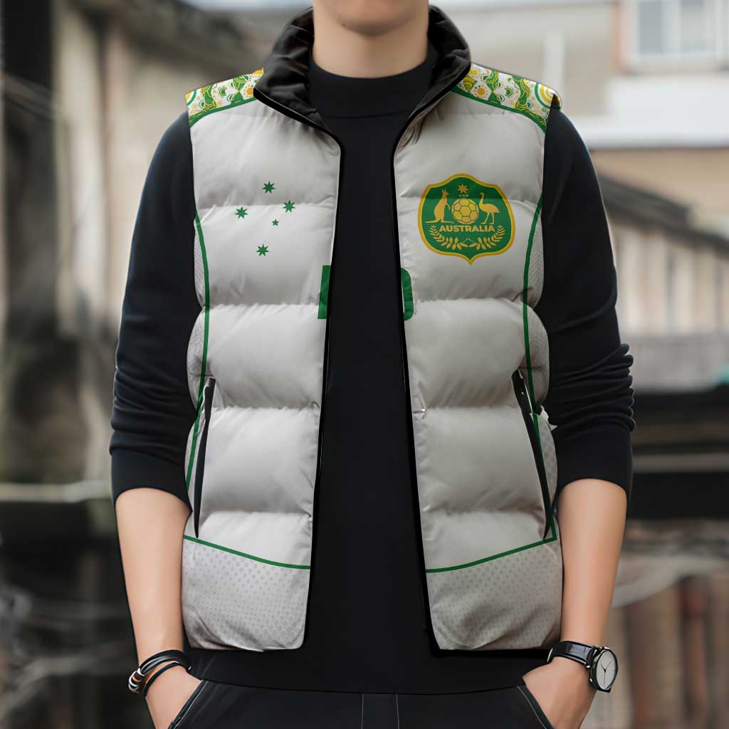 Custom Australia Football Sleeveless Puffer Jacket Aboriginal Pattern Sporty Style-White Color - Aussie Hoodie