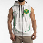Custom Australia Football Sleeveless Zip Hoodie Aboriginal Pattern Sporty Style-White Color - Aussie Hoodie
