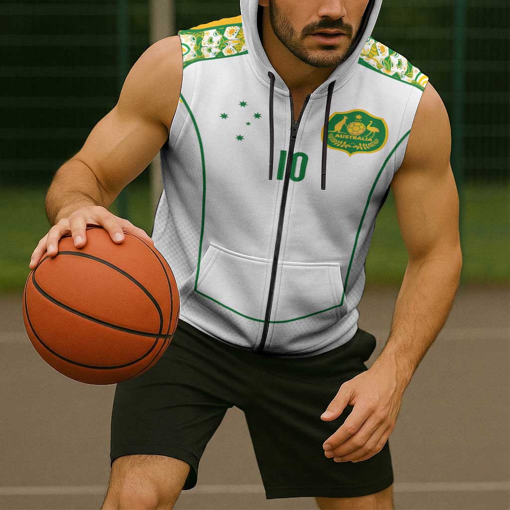 Custom Australia Football Sleeveless Zip Hoodie Aboriginal Pattern Sporty Style-White Color - Aussie Hoodie