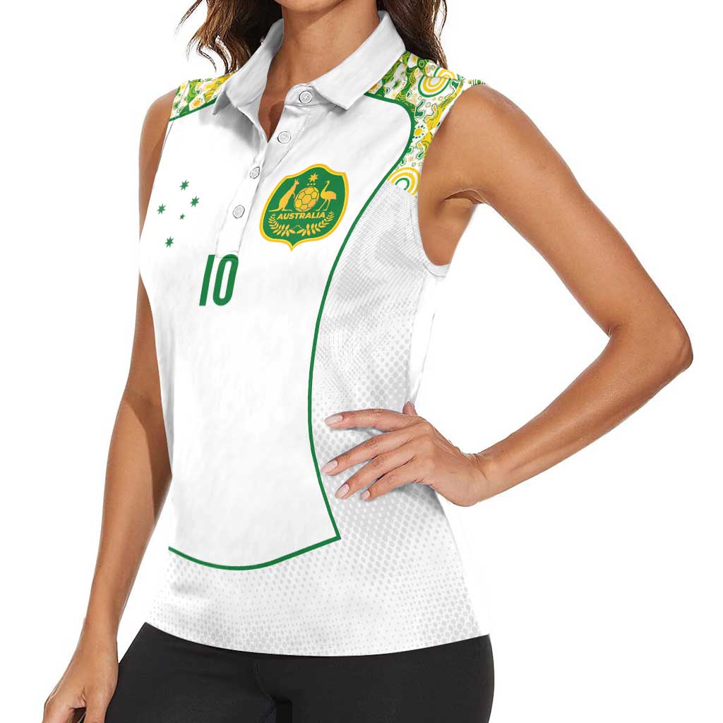 Custom Australia Football Women Sleeveless Polo Shirt Aboriginal Pattern Sporty Style-White Color - Aussie Hoodie