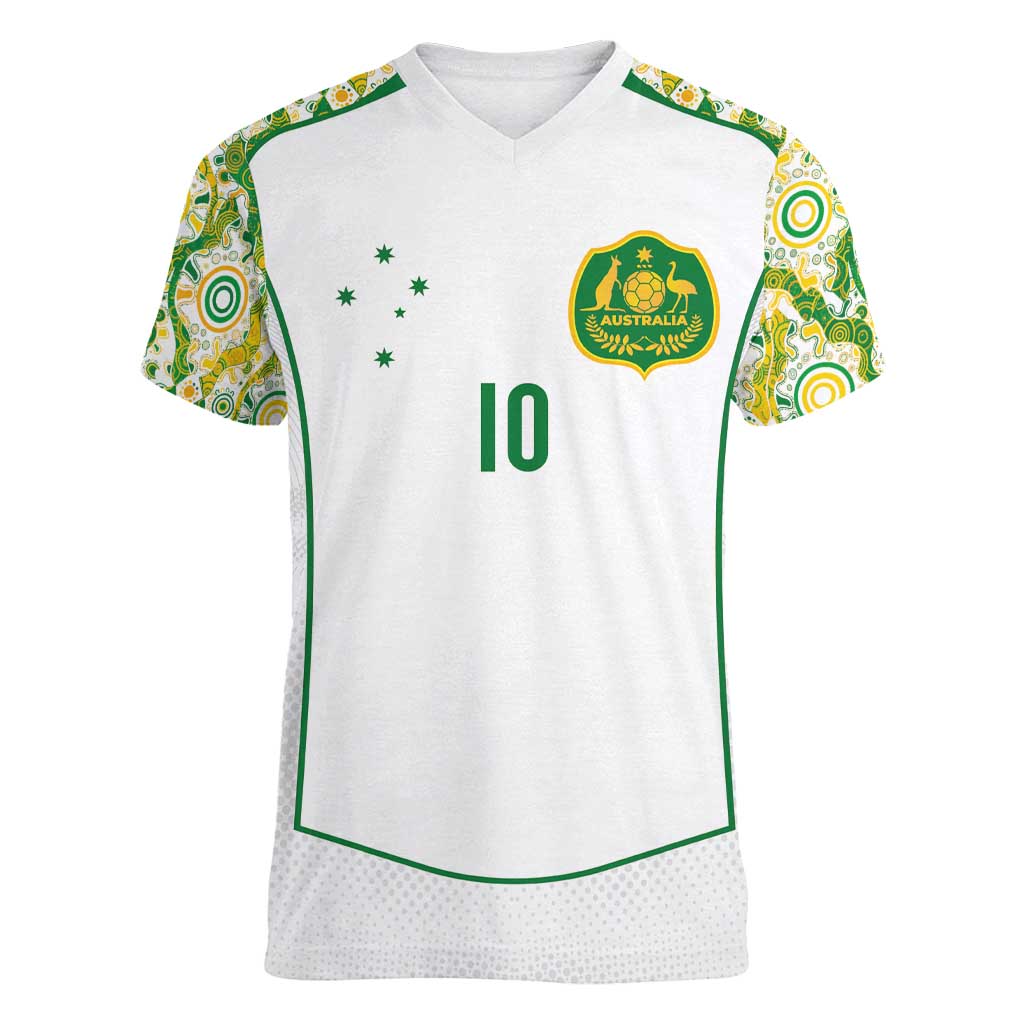Custom Australia Football Women V-Neck T-Shirt Aboriginal Pattern Sporty Style-White Color - Aussie Hoodie