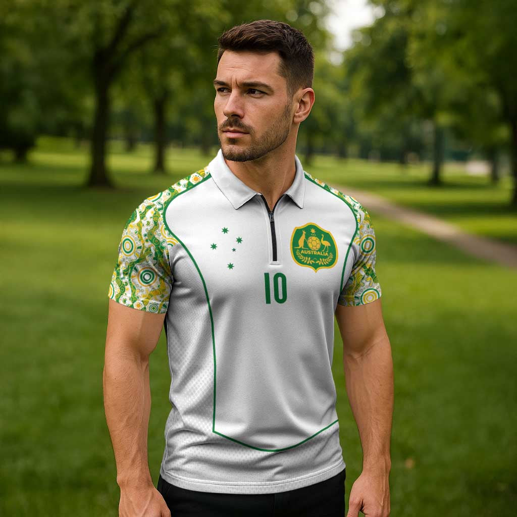 Custom Australia Football Zipper Polo Shirt Aboriginal Pattern Sporty Style-White Color - Aussie Hoodie