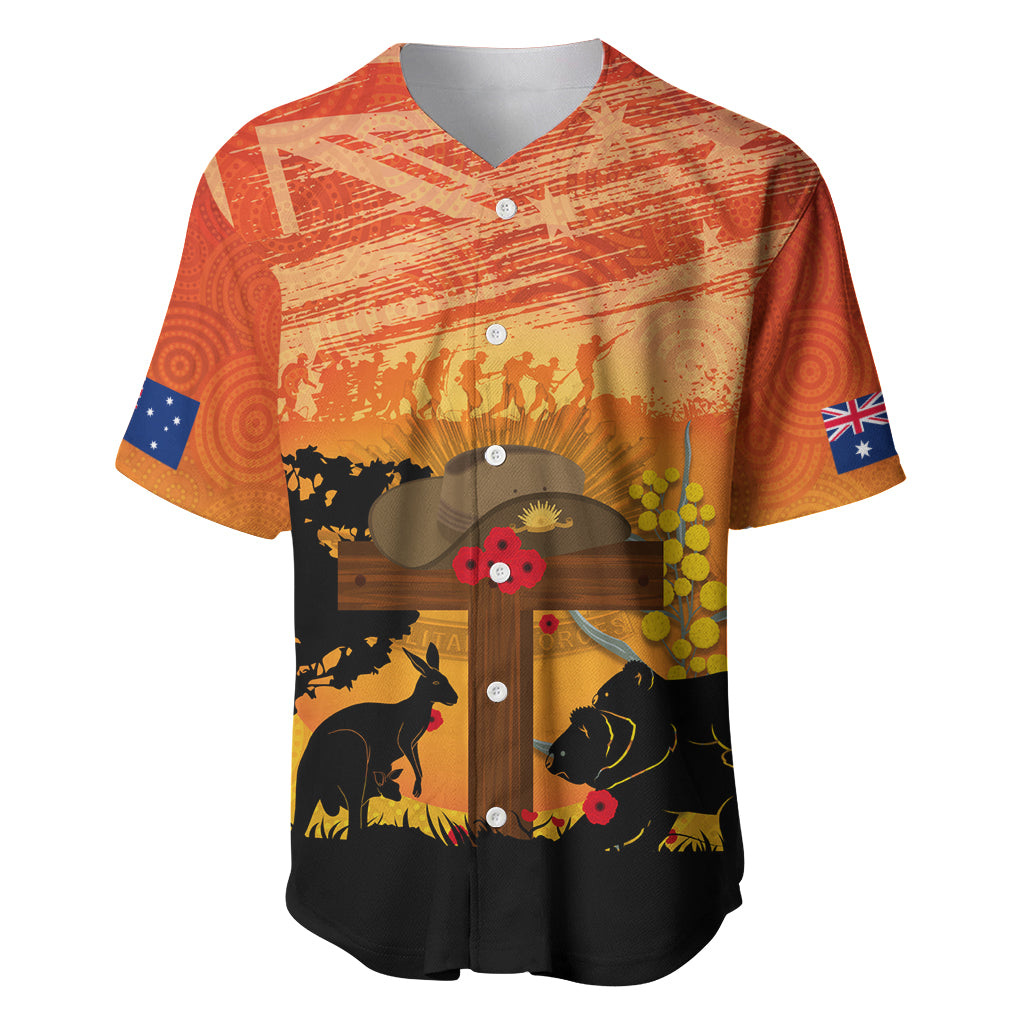 Australia ANZAC Day Baseball Jersey Koala and Kangaroo Respect Aboriginal Pattern