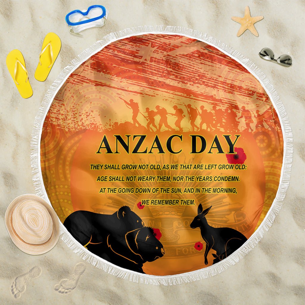Australia ANZAC Day Beach Blanket Koala and Kangaroo Respect Aboriginal Pattern