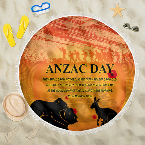 Australia ANZAC Day Beach Blanket Koala and Kangaroo Respect Aboriginal Pattern