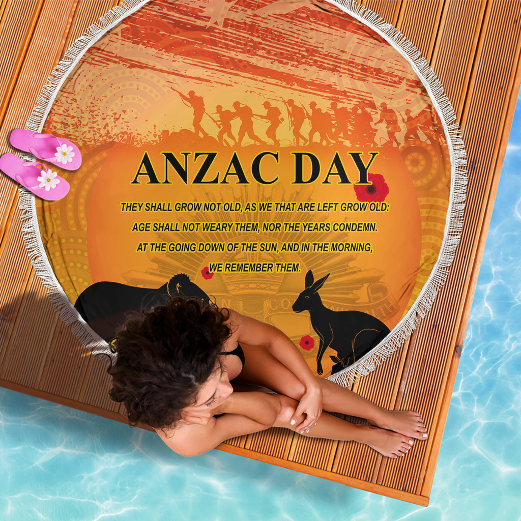 Australia ANZAC Day Beach Blanket Koala and Kangaroo Respect Aboriginal Pattern