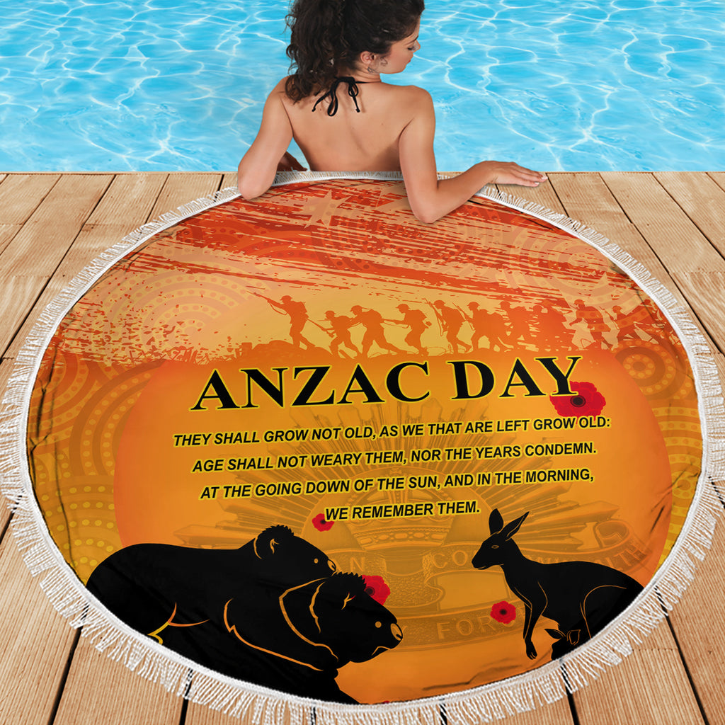 Australia ANZAC Day Beach Blanket Koala and Kangaroo Respect Aboriginal Pattern