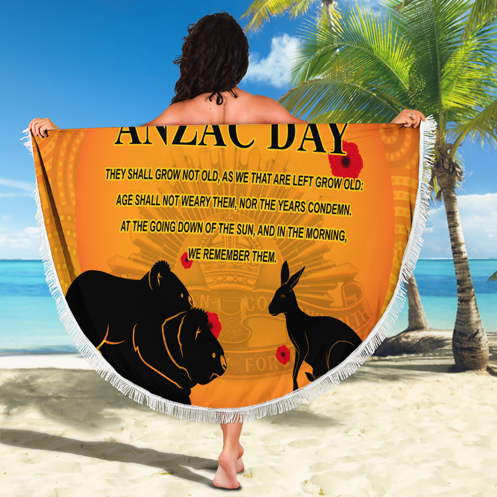 Australia ANZAC Day Beach Blanket Koala and Kangaroo Respect Aboriginal Pattern