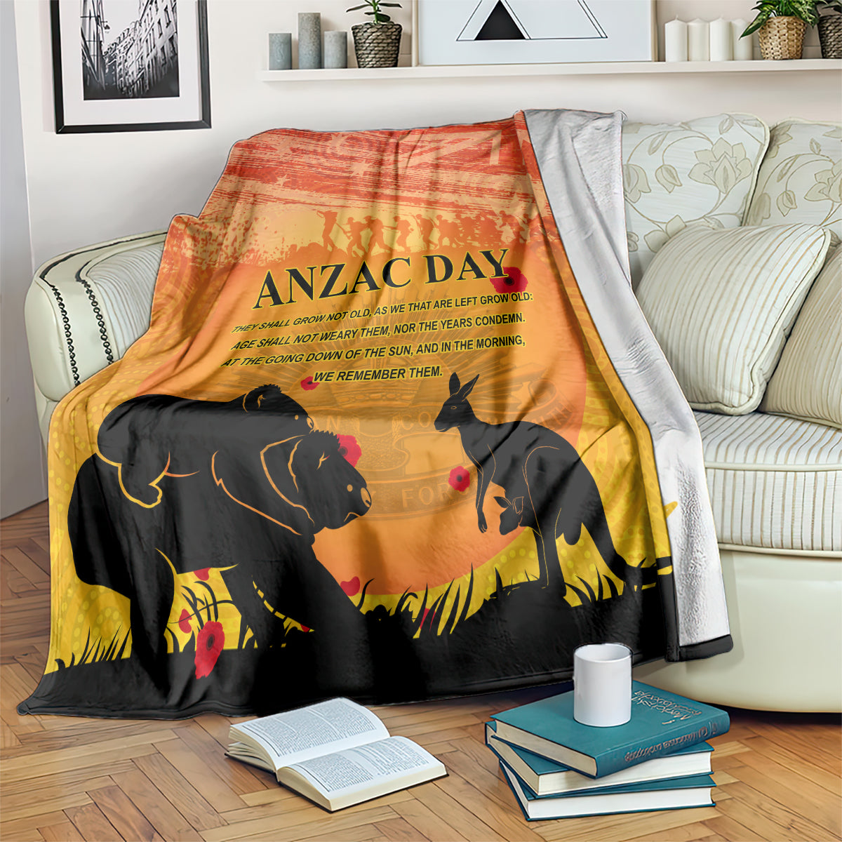 Australia ANZAC Day Blanket Koala and Kangaroo Respect Aboriginal Pattern