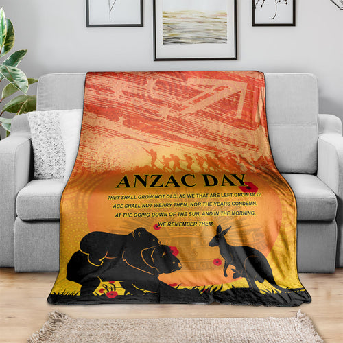 Australia ANZAC Day Blanket Koala and Kangaroo Respect Aboriginal Pattern