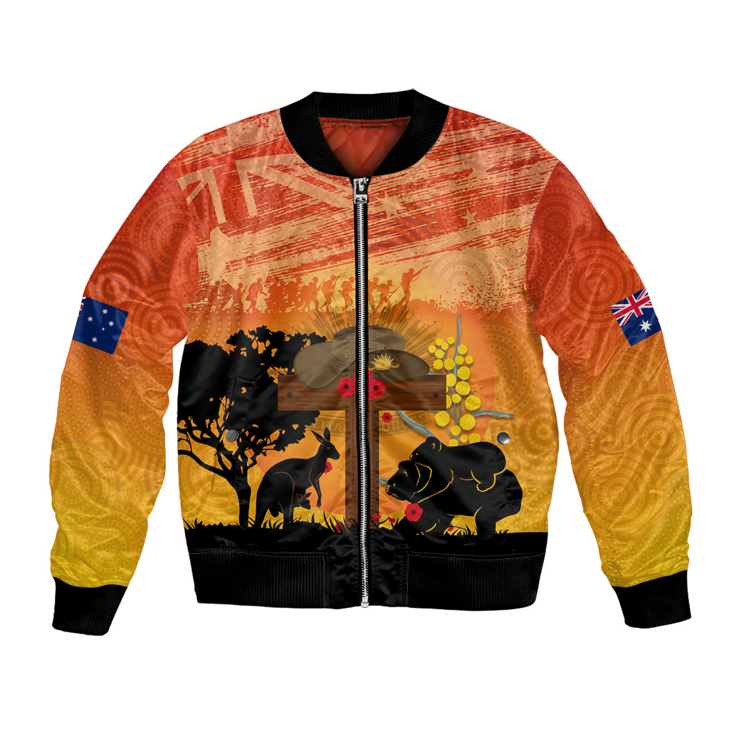 Australia ANZAC Day Bomber Jacket Koala and Kangaroo Respect Aboriginal Pattern