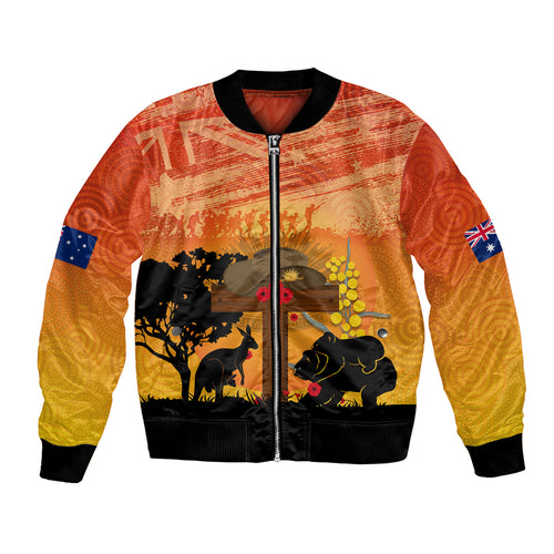 Australia ANZAC Day Bomber Jacket Koala and Kangaroo Respect Aboriginal Pattern