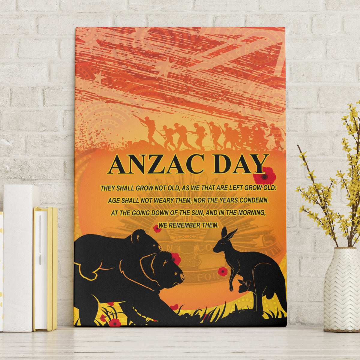 Australia ANZAC Day Canvas Wall Art Koala and Kangaroo Respect Aboriginal Pattern