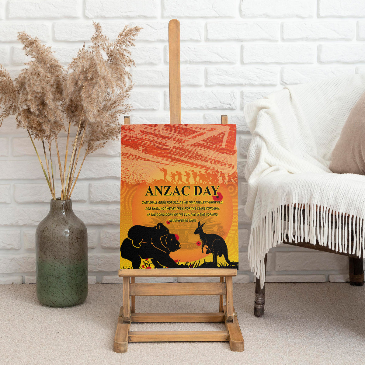Australia ANZAC Day Canvas Wall Art Koala and Kangaroo Respect Aboriginal Pattern