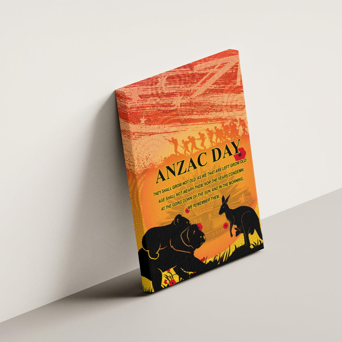 Australia ANZAC Day Canvas Wall Art Koala and Kangaroo Respect Aboriginal Pattern