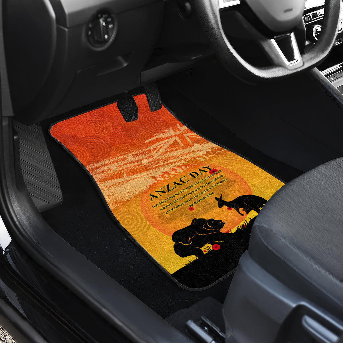 Australia ANZAC Day Car Mats Koala and Kangaroo Respect Aboriginal Pattern