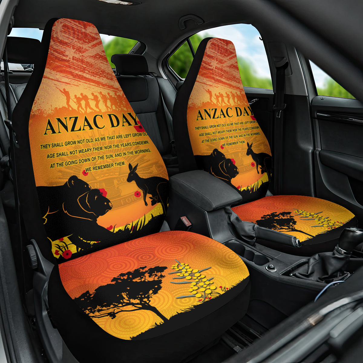 Australia ANZAC Day Car Seat Cover Koala and Kangaroo Respect Aboriginal Pattern
