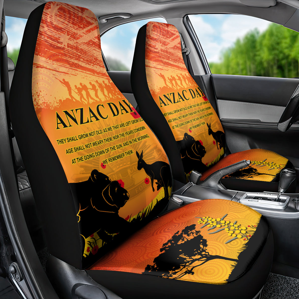 Australia ANZAC Day Car Seat Cover Koala and Kangaroo Respect Aboriginal Pattern