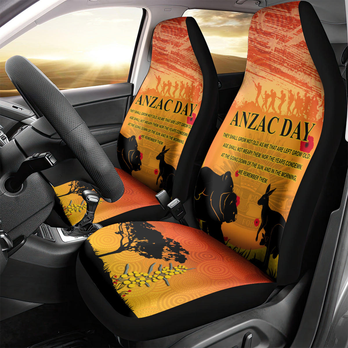 Australia ANZAC Day Car Seat Cover Koala and Kangaroo Respect Aboriginal Pattern
