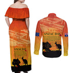 Australia ANZAC Day Couples Matching Off Shoulder Maxi Dress and Long Sleeve Button Shirt Koala and Kangaroo Respect Aboriginal Pattern