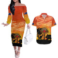 Australia ANZAC Day Couples Matching Off The Shoulder Long Sleeve Dress and Hawaiian Shirt Koala and Kangaroo Respect Aboriginal Pattern
