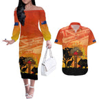 Australia ANZAC Day Couples Matching Off The Shoulder Long Sleeve Dress and Hawaiian Shirt Koala and Kangaroo Respect Aboriginal Pattern