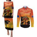 Australia ANZAC Day Couples Matching Puletasi and Long Sleeve Button Shirt Koala and Kangaroo Respect Aboriginal Pattern