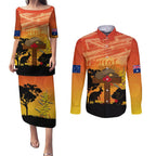 Australia ANZAC Day Couples Matching Puletasi and Long Sleeve Button Shirt Koala and Kangaroo Respect Aboriginal Pattern