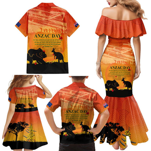 Australia ANZAC Day Family Matching Mermaid Dress and Hawaiian Shirt Koala and Kangaroo Respect Aboriginal Pattern