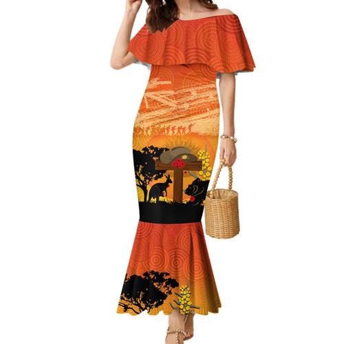 Australia ANZAC Day Family Matching Mermaid Dress and Hawaiian Shirt Koala and Kangaroo Respect Aboriginal Pattern