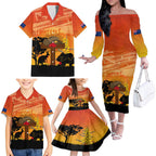 Australia ANZAC Day Family Matching Off The Shoulder Long Sleeve Dress and Hawaiian Shirt Koala and Kangaroo Respect Aboriginal Pattern