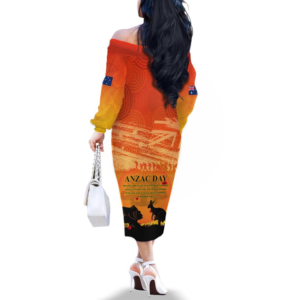 Australia ANZAC Day Family Matching Off The Shoulder Long Sleeve Dress and Hawaiian Shirt Koala and Kangaroo Respect Aboriginal Pattern