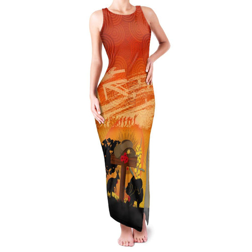 Australia ANZAC Day Family Matching Tank Maxi Dress and Hawaiian Shirt Koala and Kangaroo Respect Aboriginal Pattern