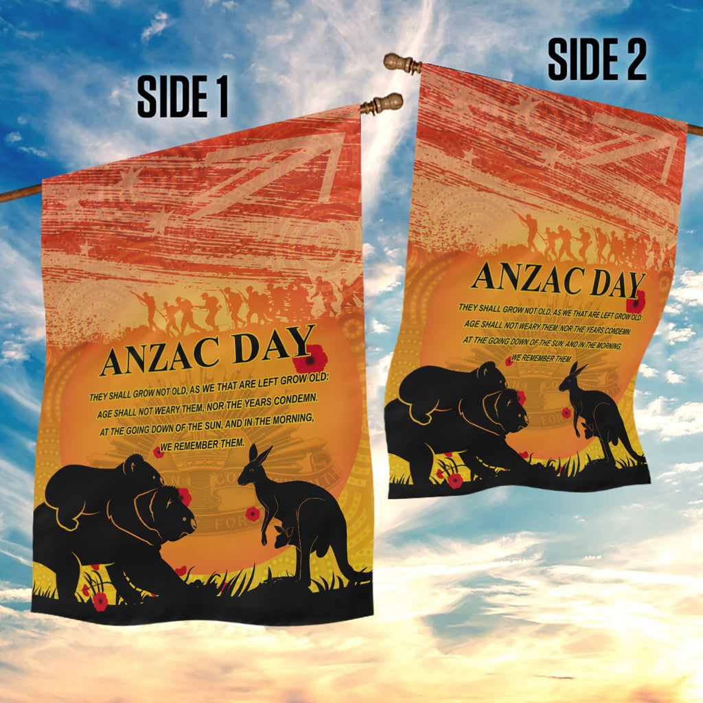 Australia ANZAC Day Garden Flag Koala and Kangaroo Respect Aboriginal Pattern