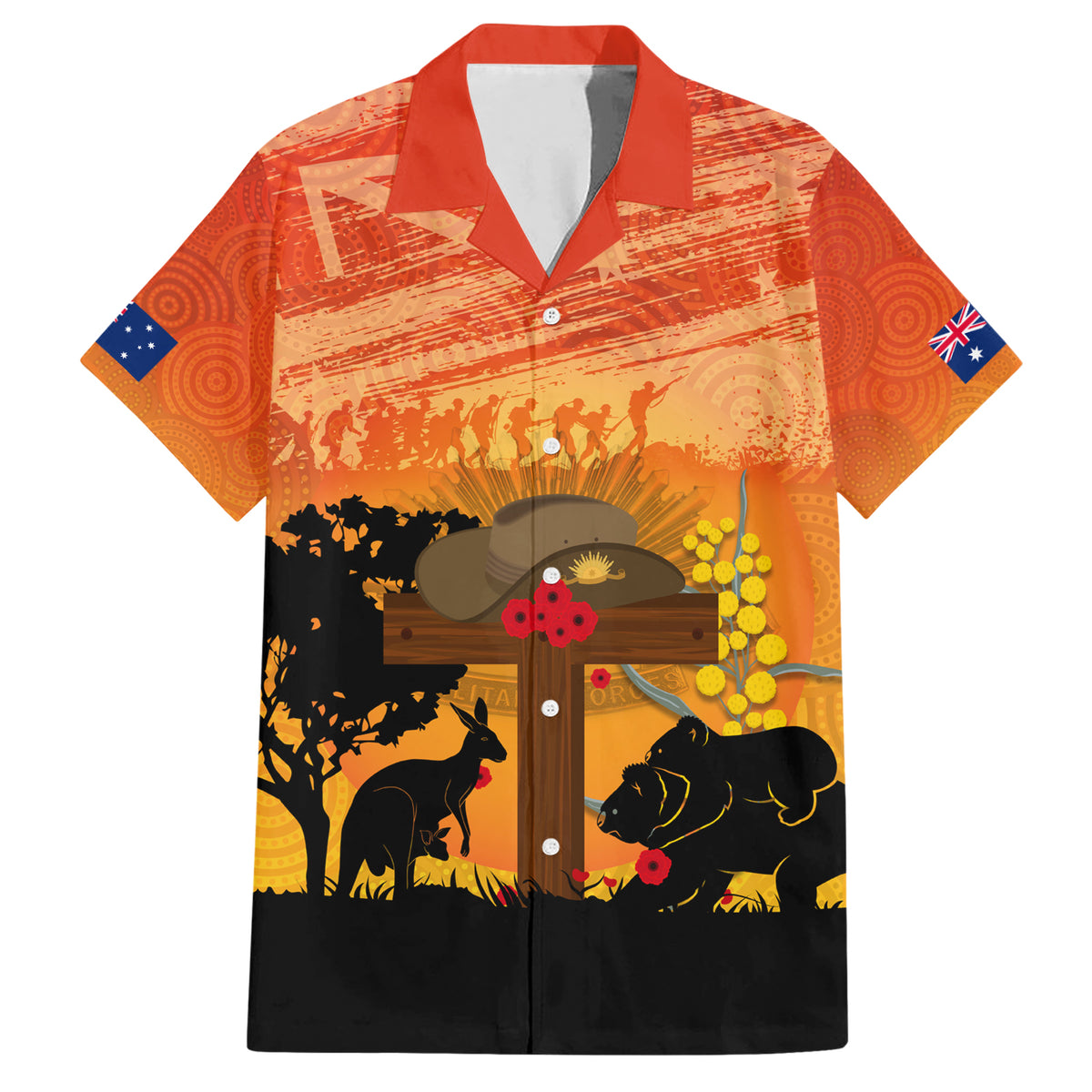Australia ANZAC Day Hawaiian Shirt Koala and Kangaroo Respect Aboriginal Pattern