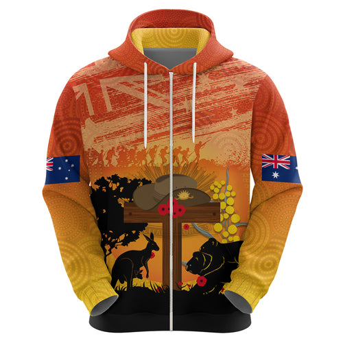 Australia ANZAC Day Hoodie Koala and Kangaroo Respect Aboriginal Pattern