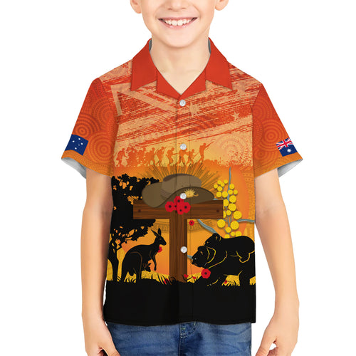 Australia ANZAC Day Kid Hawaiian Shirt Koala and Kangaroo Respect Aboriginal Pattern