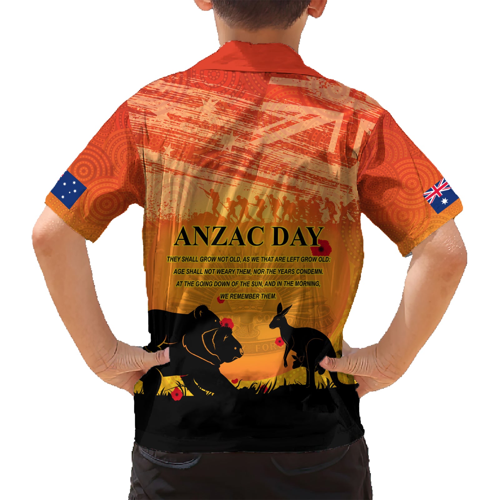 Australia ANZAC Day Kid Hawaiian Shirt Koala and Kangaroo Respect Aboriginal Pattern