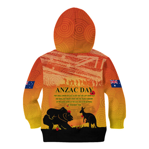 Australia ANZAC Day Kid Hoodie Koala and Kangaroo Respect Aboriginal Pattern