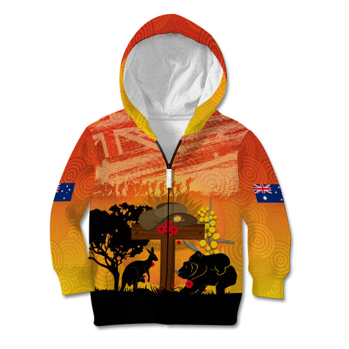 Australia ANZAC Day Kid Hoodie Koala and Kangaroo Respect Aboriginal Pattern