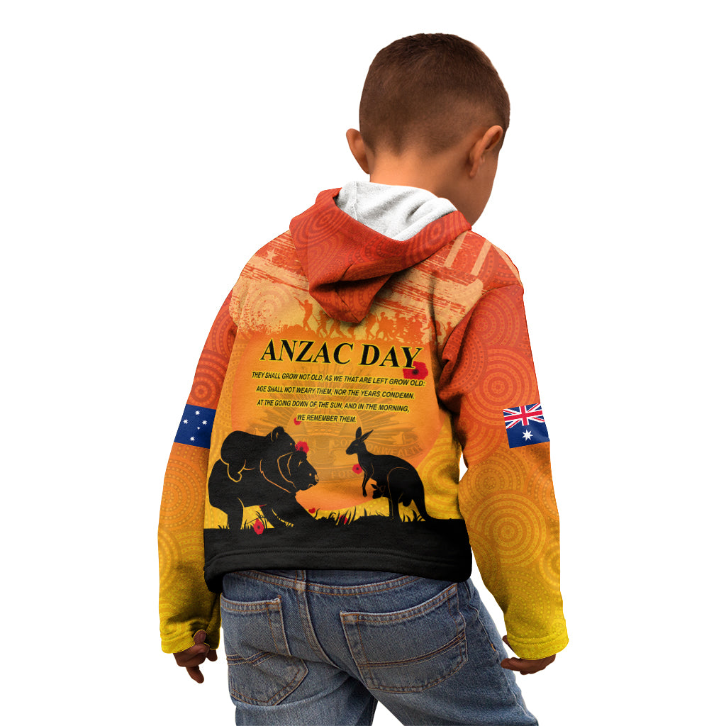 Australia ANZAC Day Kid Hoodie Koala and Kangaroo Respect Aboriginal Pattern