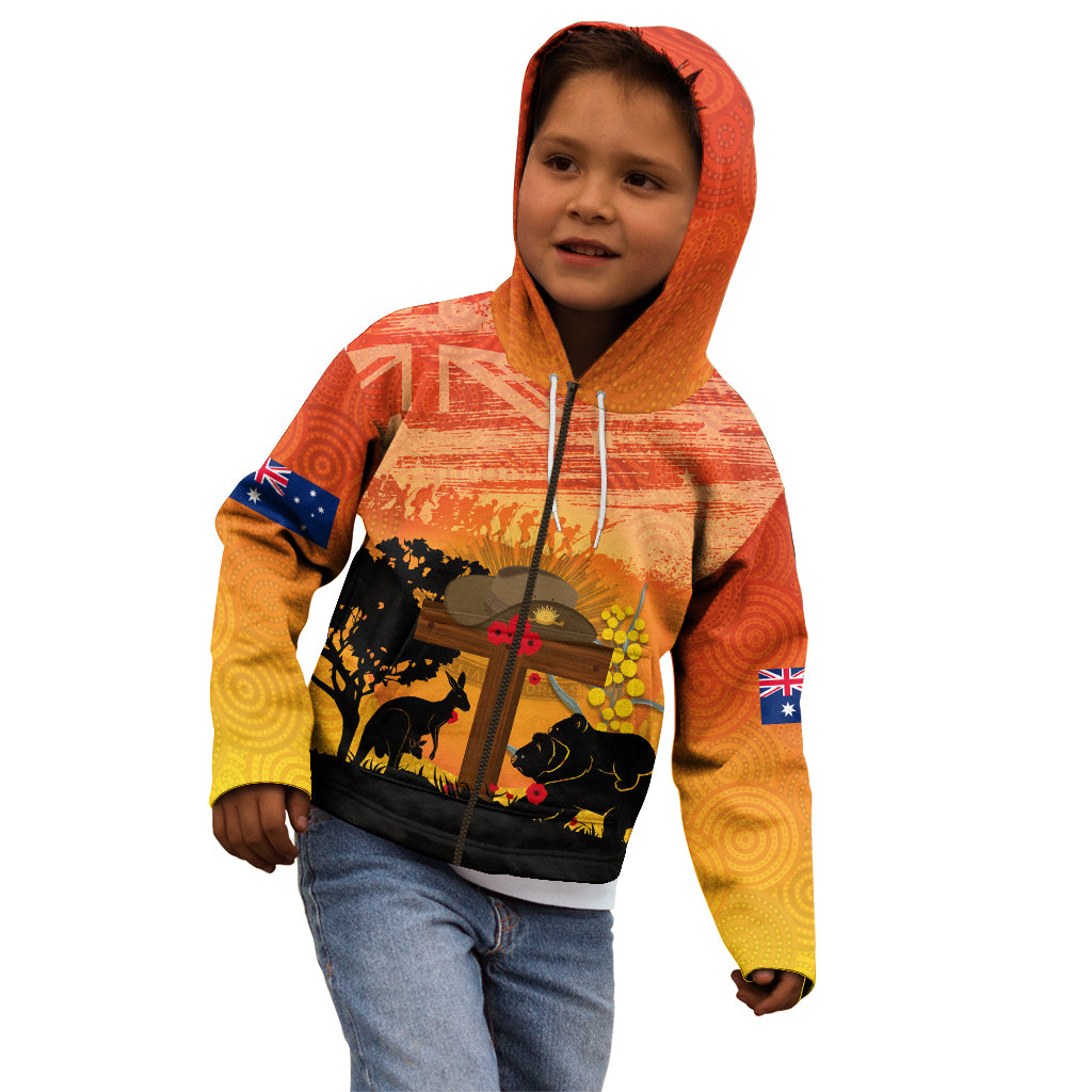 Australia ANZAC Day Kid Hoodie Koala and Kangaroo Respect Aboriginal Pattern