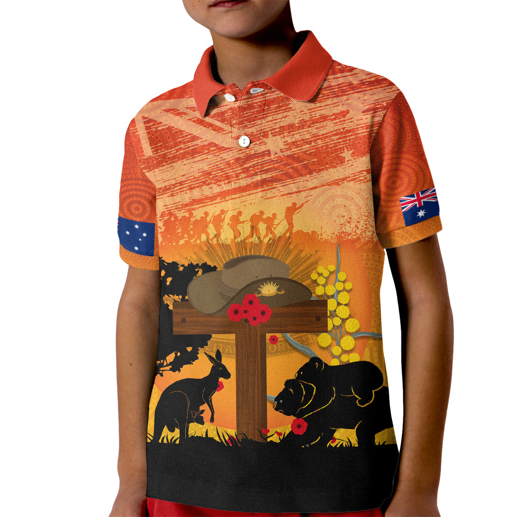 Australia ANZAC Day Kid Polo Shirt Koala and Kangaroo Respect Aboriginal Pattern