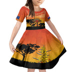 Australia ANZAC Day Kid Short Sleeve Dress Koala and Kangaroo Respect Aboriginal Pattern