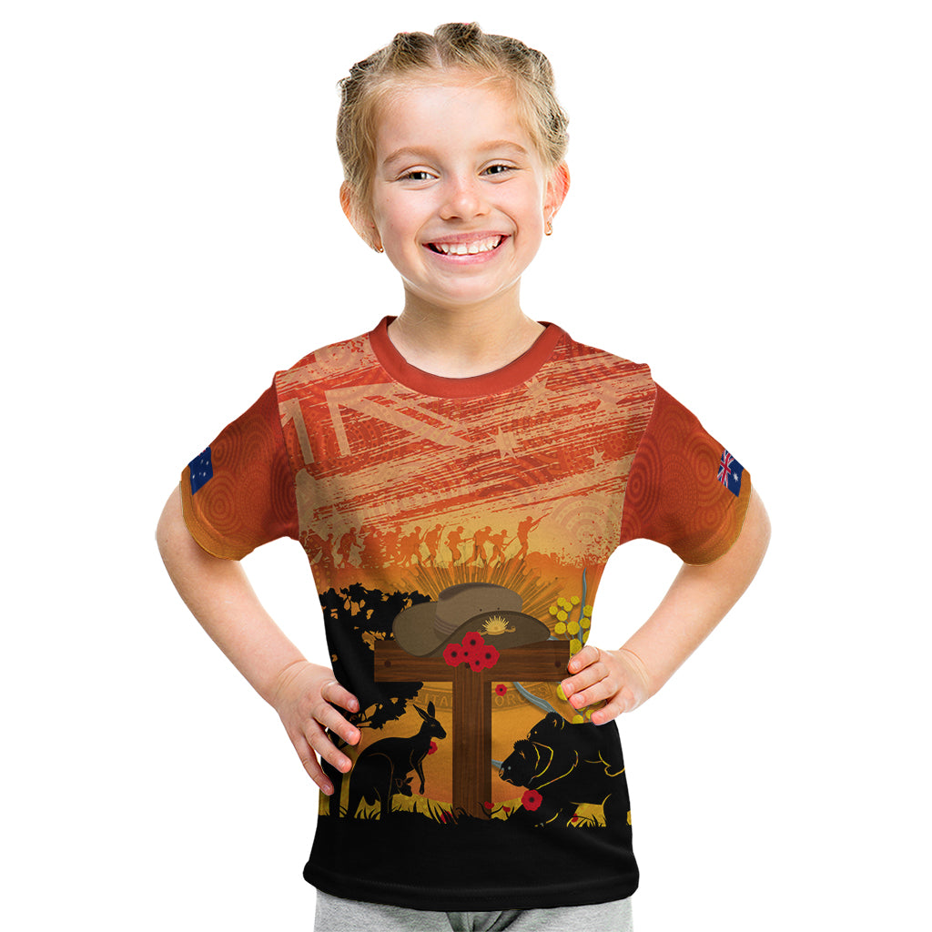 Australia ANZAC Day Kid T Shirt Koala and Kangaroo Respect Aboriginal Pattern