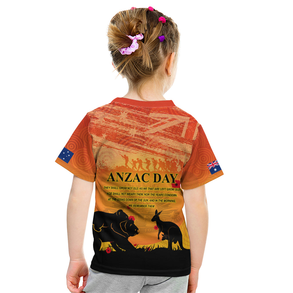 Australia ANZAC Day Kid T Shirt Koala and Kangaroo Respect Aboriginal Pattern