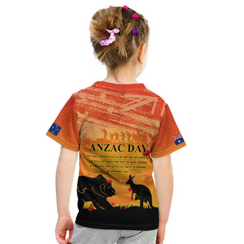 Australia ANZAC Day Kid T Shirt Koala and Kangaroo Respect Aboriginal Pattern